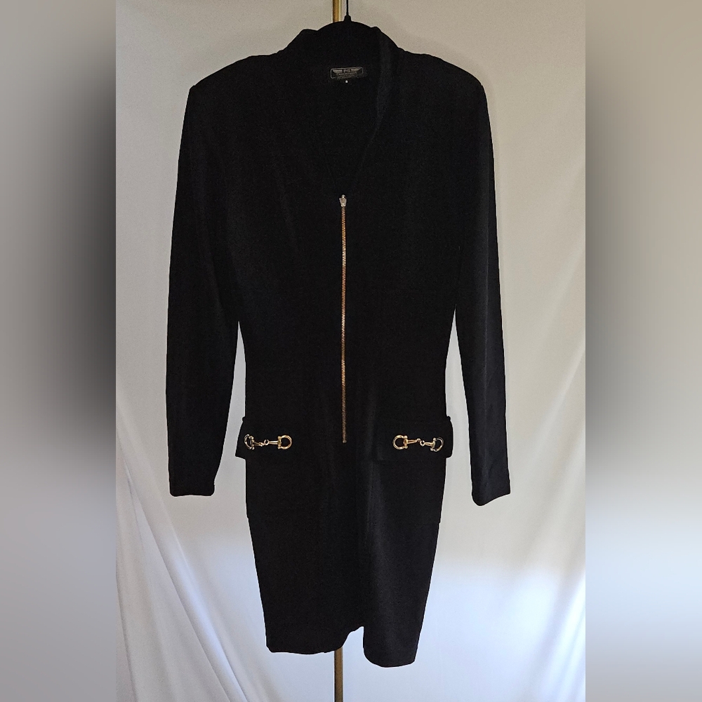 PG Collections by Ginger Bort Black Vintage Bodycon Dress Gold Zip